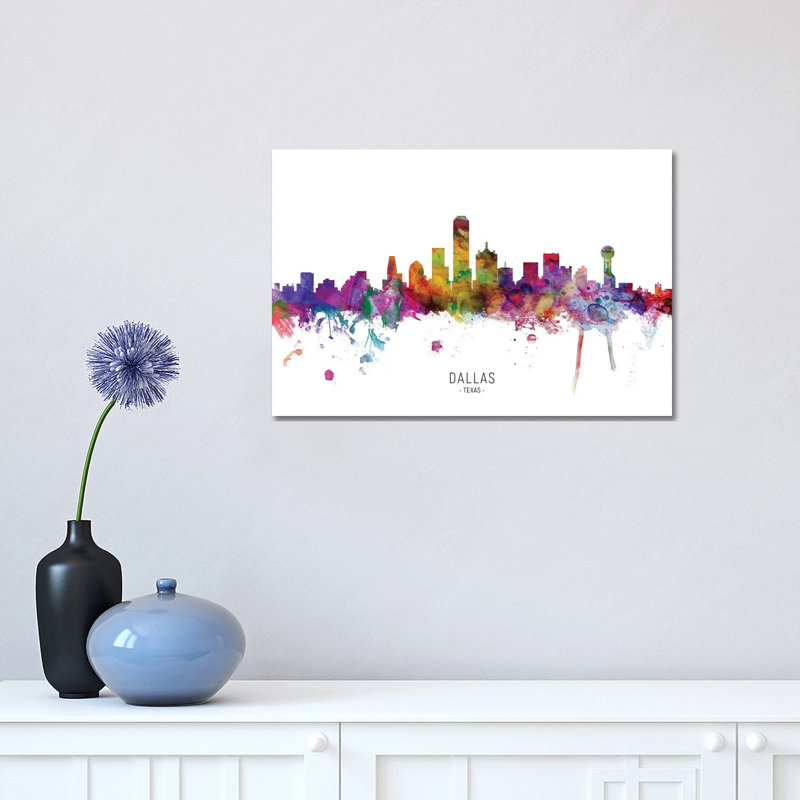 Dallas Texas Skyline by Michael Tompsett - 1 Piece Wrapped Canvas Painting, 30.48cm H x 45.72cm W x 1.91cm D
