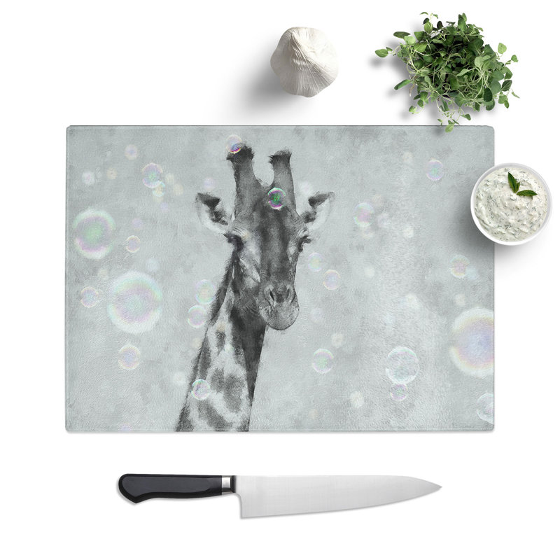 Tempered Glass Giraffe Through the Bubbles Chopping Board, 20 cm x 28.5 cm