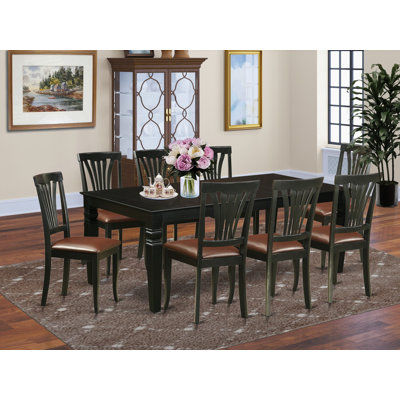 Cet ensemble de salle à manger 9 pièces comprend une table de salle à manger rectangulaire avec feuille papillon et 8 chaises rembourrées en similicuir de 42 po x 84 po, noir