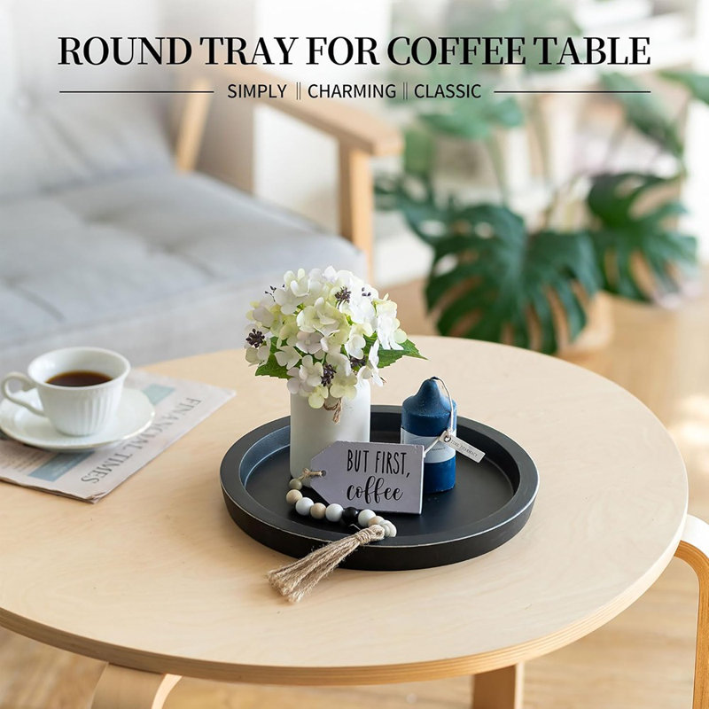 Plateau décoratif rond en bois, porte-bougie et plateau de service, centre de table basse rustique
