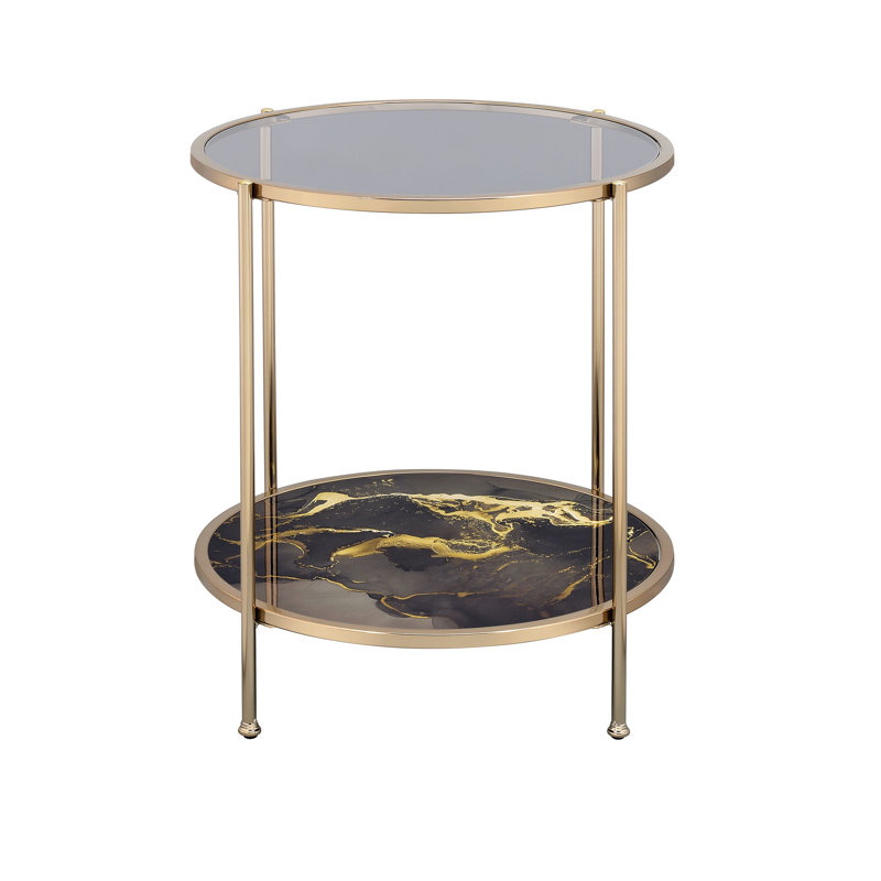 Table de chevet noire à imprimé marbre avec structure en métal et table d'appoint élégante de style contemporain