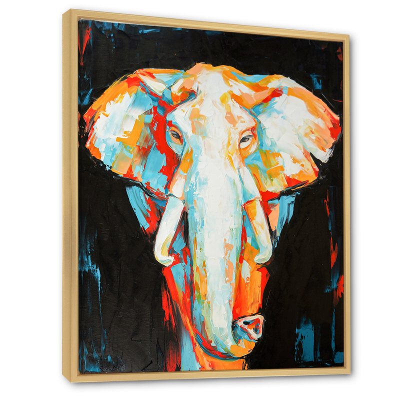 Peinture, dessin d'éléphant - art mural moderne sur toile, H 12 po x l 8 po x P 1 po, Toile brune avec cadre flottant