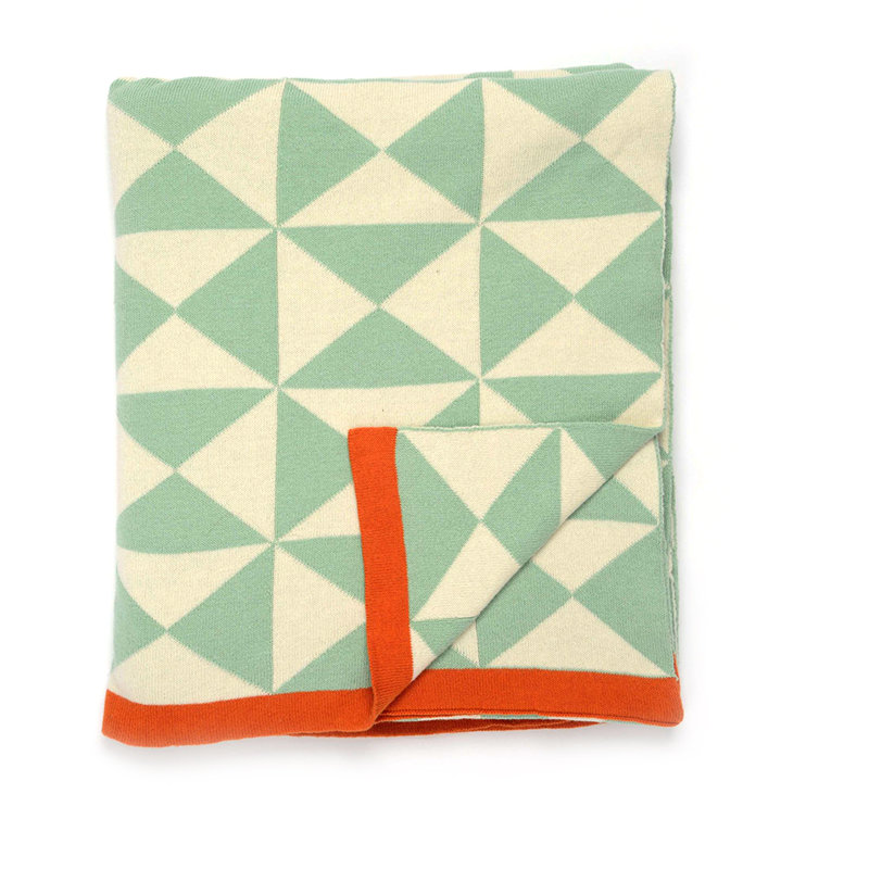 Wind Farm Knitted Throw Blanket, Sage Green/Natural/Orange