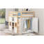 Lit mezzanine simple en bois avec garde-robe de rangement intégré et 2 fenêtres, naturel / blanc