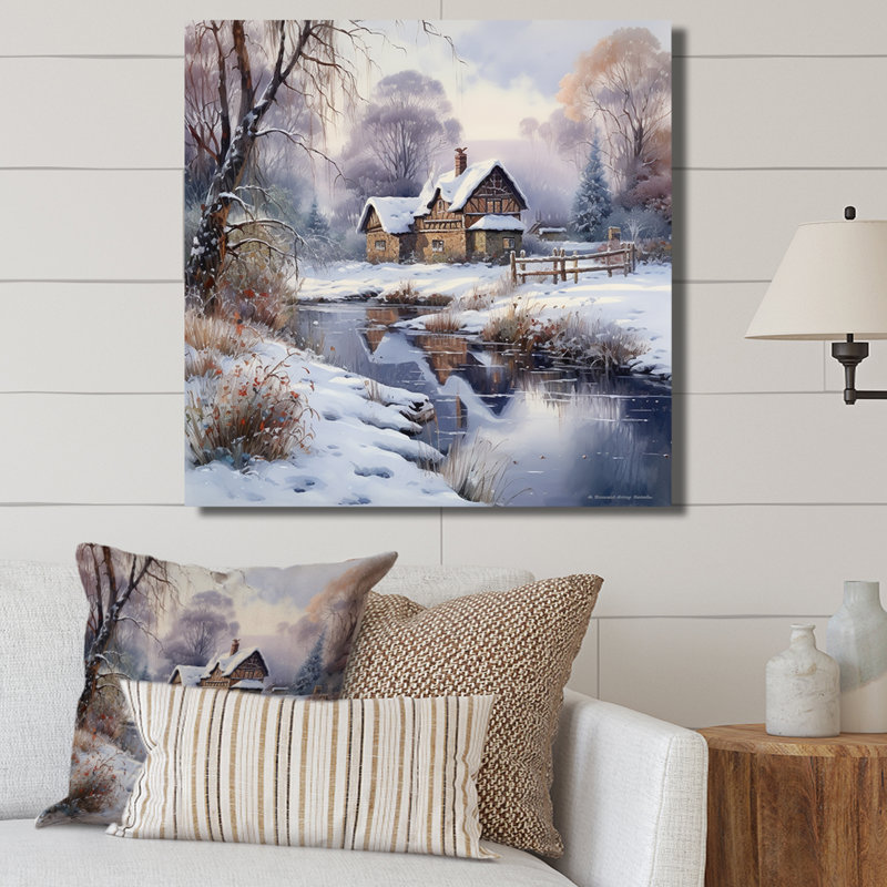 Charme d'hiver à la maison de campagne, H 36 po x l 36 po x P 1,5 po, Toile tendue