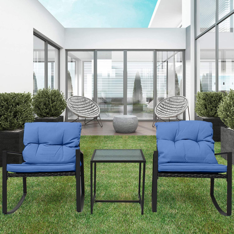 Ensemble de conversation à assise profonde et coussins 3 pièces, Bleu foncé