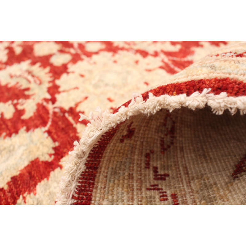 Tapis décoratif rouge/beige en laine de conception unique noué à la main New Age 5 pi 1 po Bondieumatre