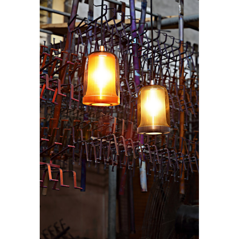 Dub 1 - Light Pendant, Amber Glass/Gray, 6" H x 10.9" W x 10.9" D