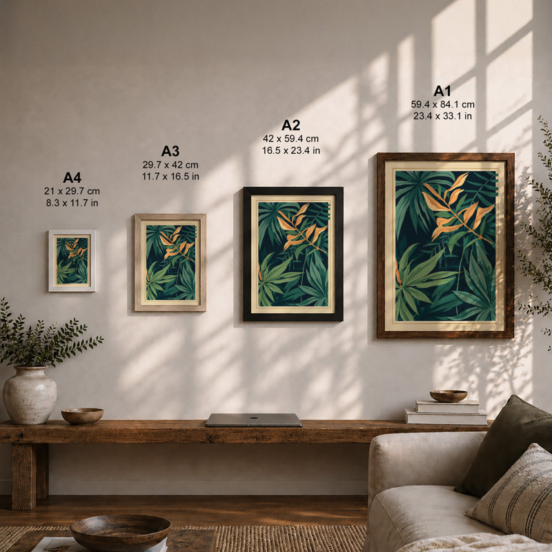 Tropical Birds of Paradise Botanical - Framed Print, A1 - 84.1 x 59.4 cm, Black