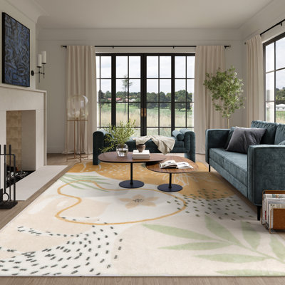 Tapis lavable à la machine à imprimé floral Kaldi avec envers antidérapant pour salon, salle à manger et chambre à coucher