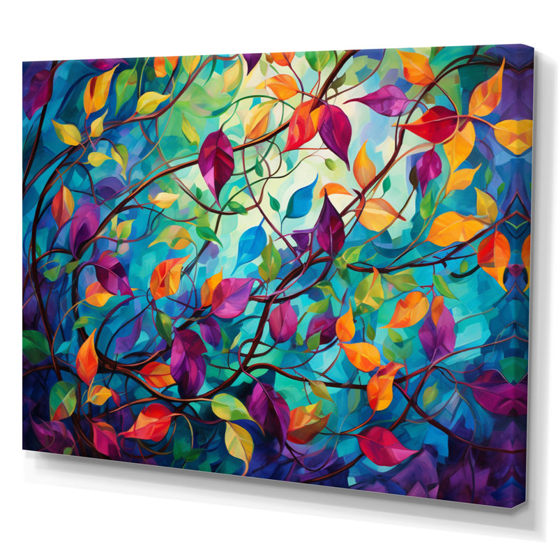 Multicolor Vibrant Vines I - Abstract Botanicals, art mural, Toile tendue, H 30 po x l 40 po x P 1,5 po