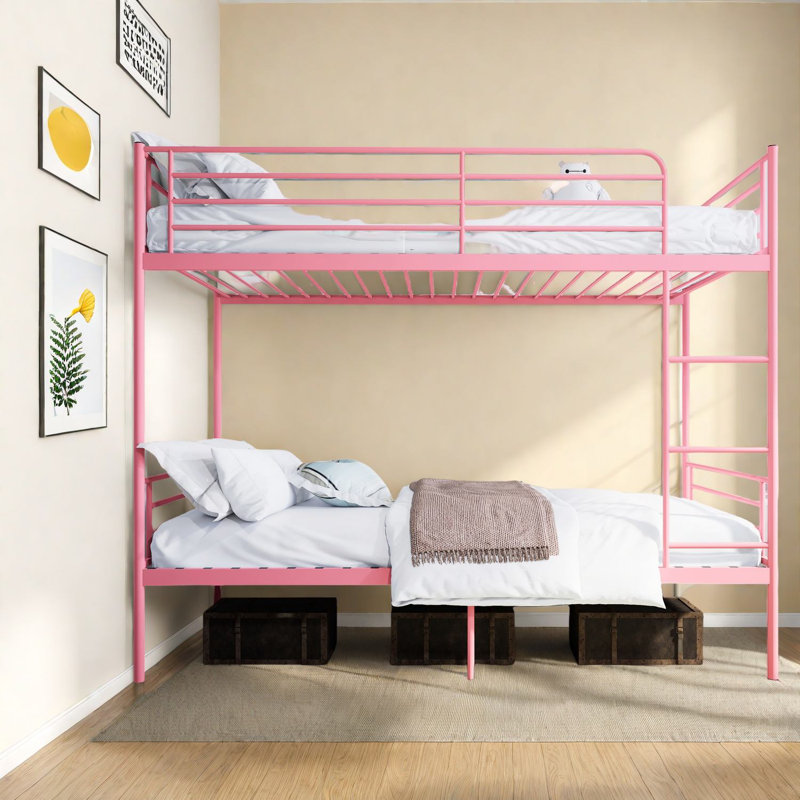 Lits superposés en métal peu encombrants, finition rose avec rangement et conception divisée polyvalente