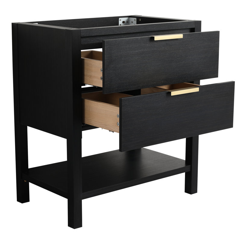 30 Inch Plywood Bathroom Cabinet, Freestanding With 2 Drawers Black Chestnut Vanity Shelf