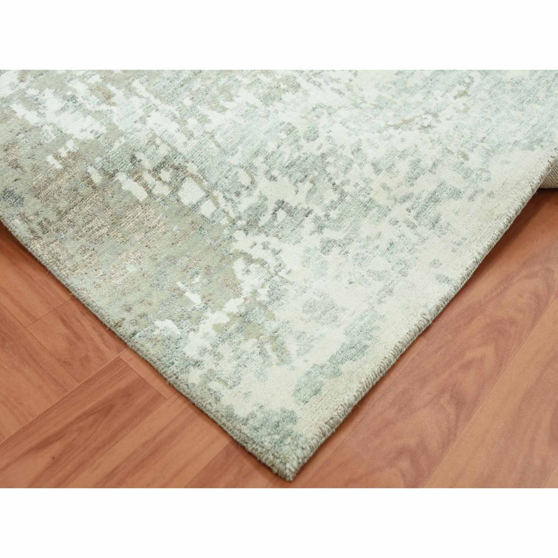 8'x10' White Hand Knotted Galaxy Abstract Design Wool and Silk Rug 1E8F3012CD7D4BAAA563EF6A96D0CF66