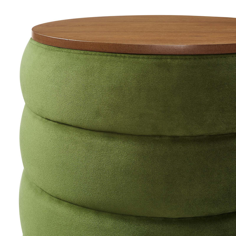Modway Mezzo 17.3" Wide Velvet Round Storage Ottoman, Moss Green Performance Velvet