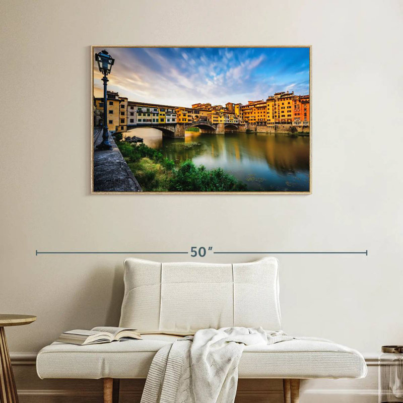 Ponte Vecchio, paysage fluvial, Cadre flottant en bois naturel, 40 po x 27 po