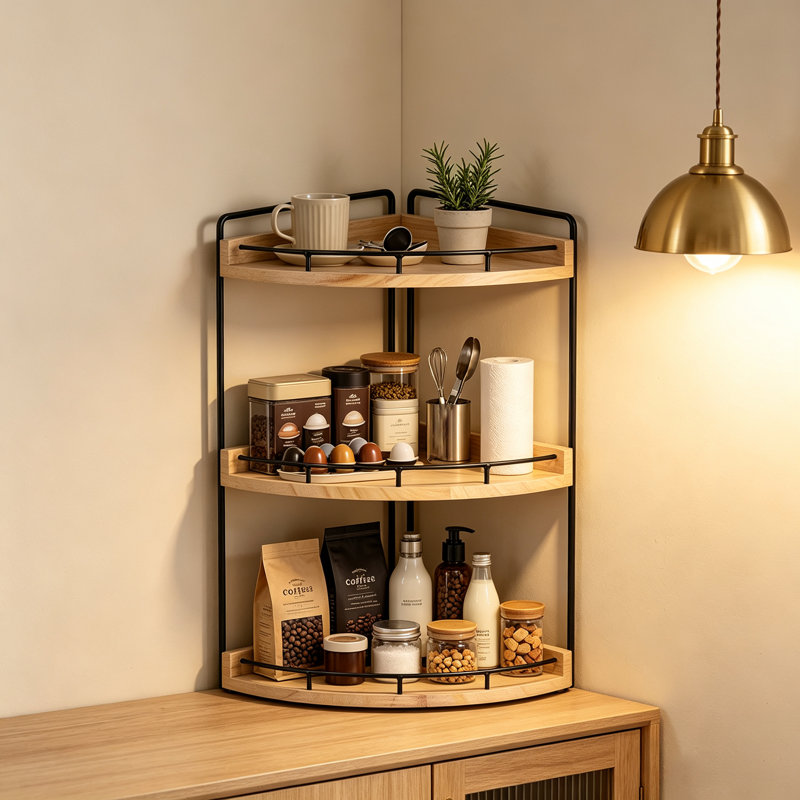Organisateur de comptoir de salle de bain à 3 niveaux, tablette de rangement en bois et en fer