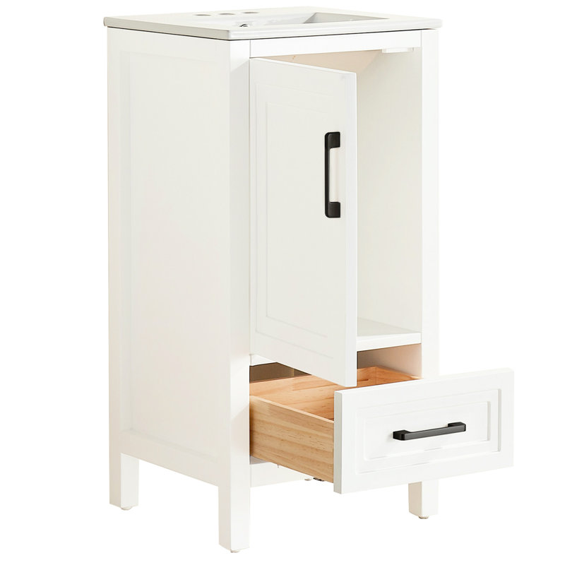 Meuble-lavabo autoportant de 18 po en bois massif avec meuble-lavabo à fermeture en blanc entièrement assemblé et à fermeture en douceur 18 po