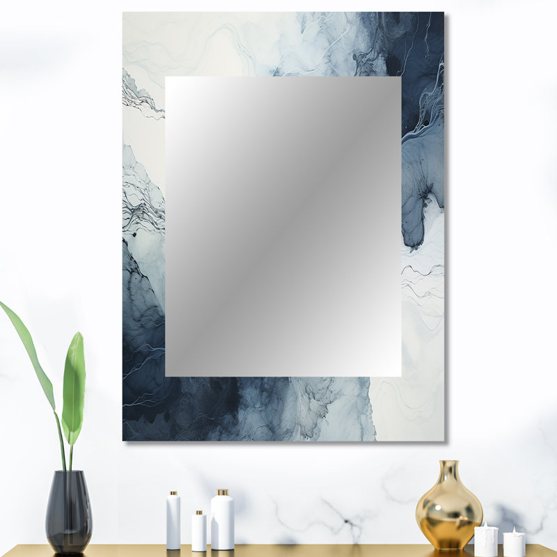 Bleu et blanc Marble River III - miroir mural unique en marbre, miroir bleu, impression d'art en métal, 40 po x 30 po