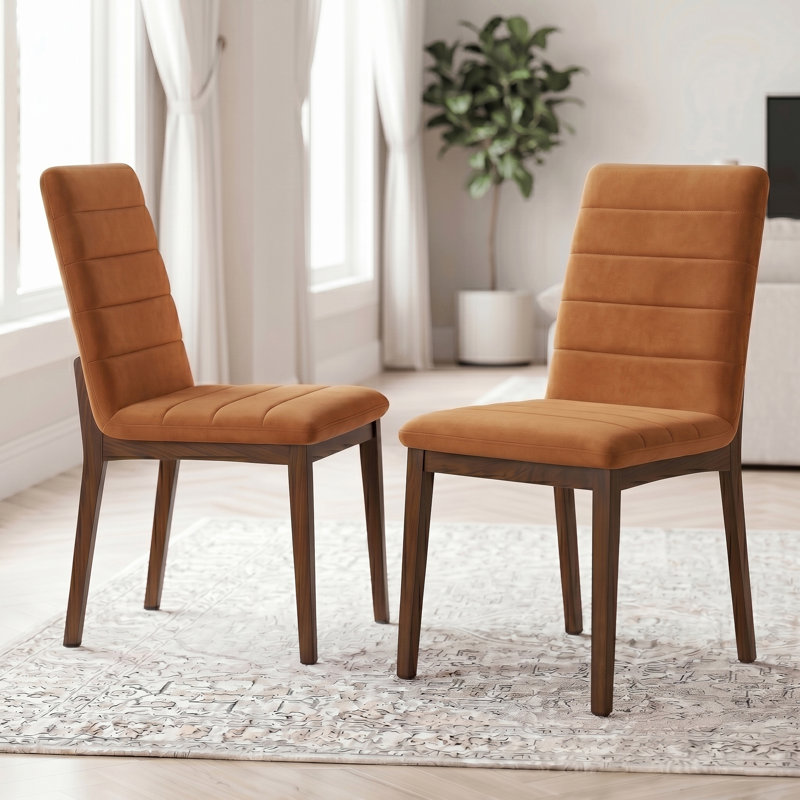 Zaliya Tufted Side Chair Dining Chair, Burnt Orange Velvet