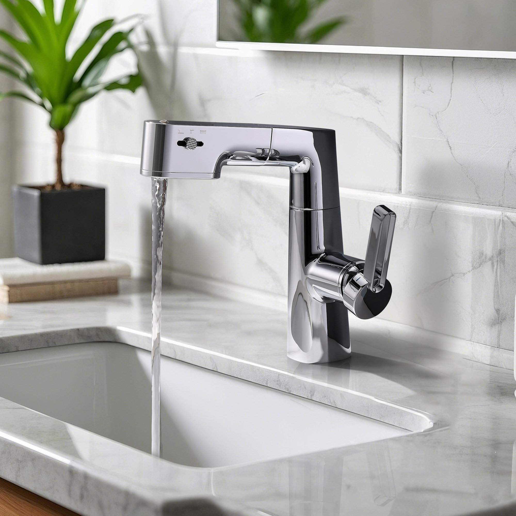 Modern Space Solid Brass Digital Display 360° Swivel Bathroom Sink ...