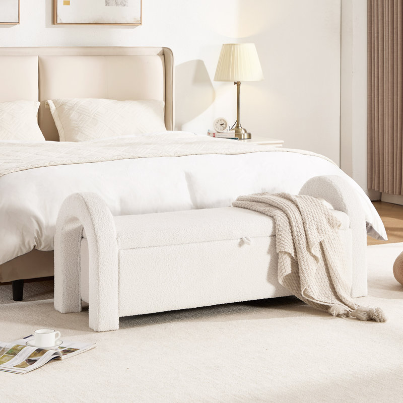 Banc de rangement en chenille à bras incurvés en forme de U, Blanc