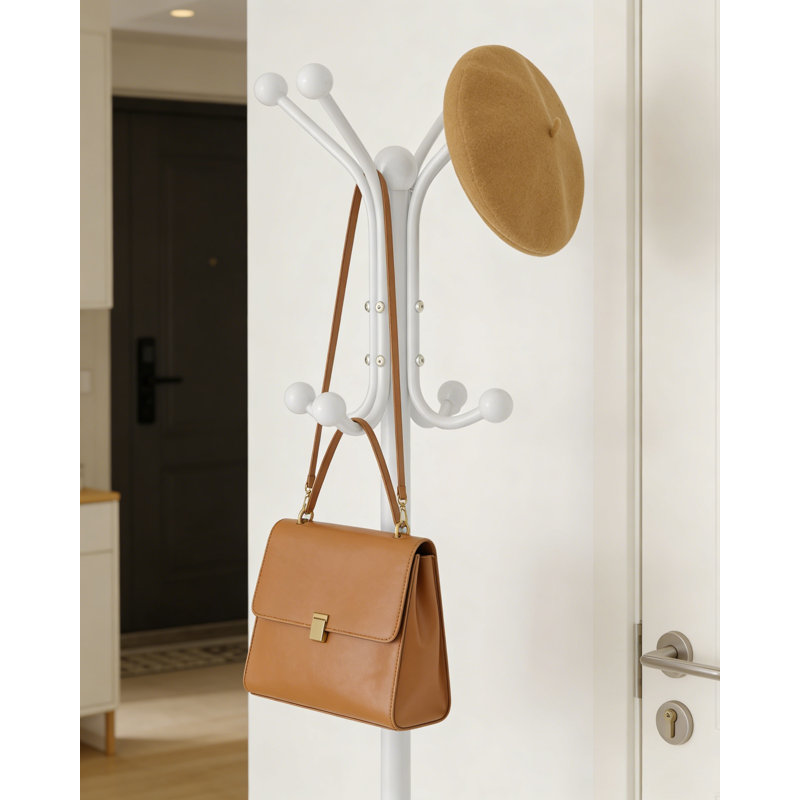 Portemanteau autoportant avec porte-parapluie, 12 crochets de protection, portemanteau en métal pour vestibule, couloir, chambre à coucher, salon et bureau