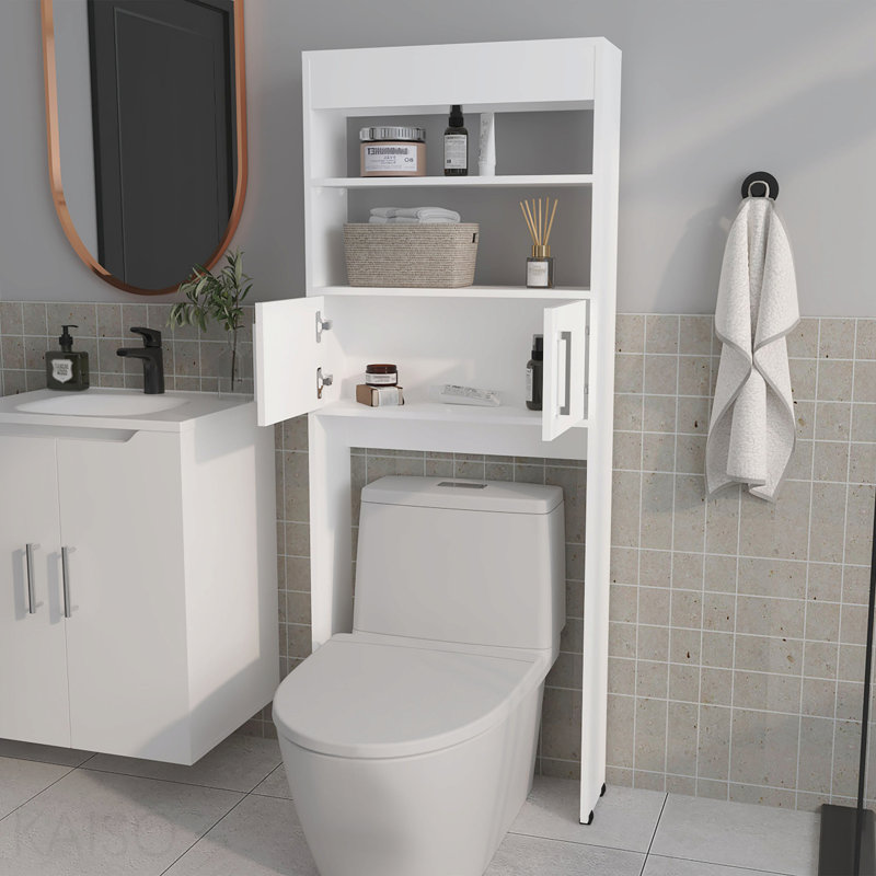 Armoire de rangement blanche à 2 portes avec tablettes ouvertes