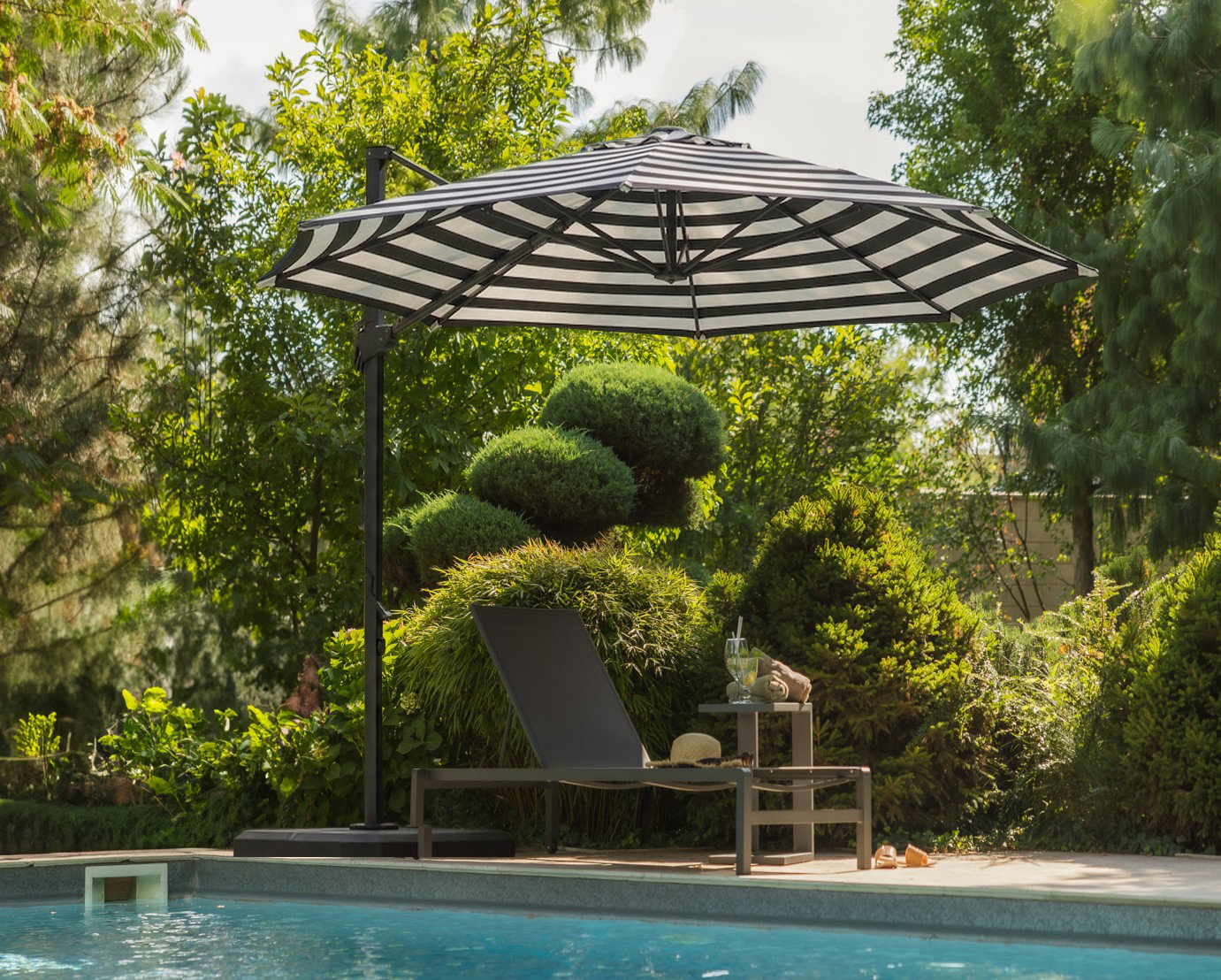 Lillie 10' Sunbrella® Cantilever Umbrella, Black/White Striped
