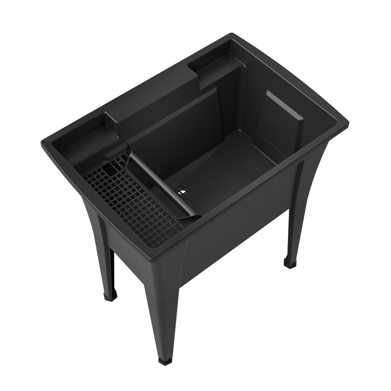 32'' Black Freestanding Laundry Tub with Chrome Faucet