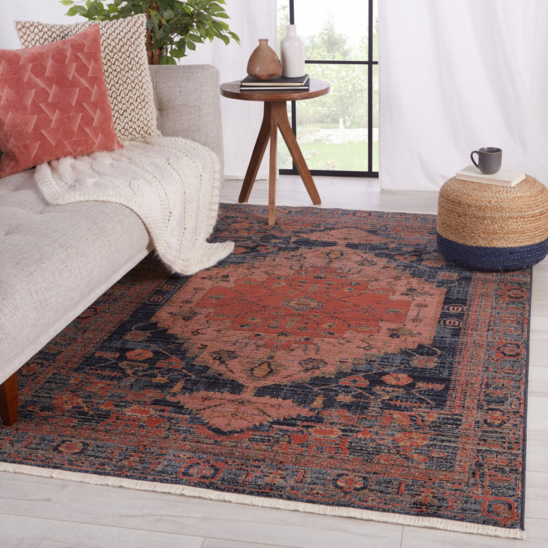 Miko Oriental Machine Made Power Loom Polypropylene Area Rug in Coral, Rectangle 8' x 10'6"