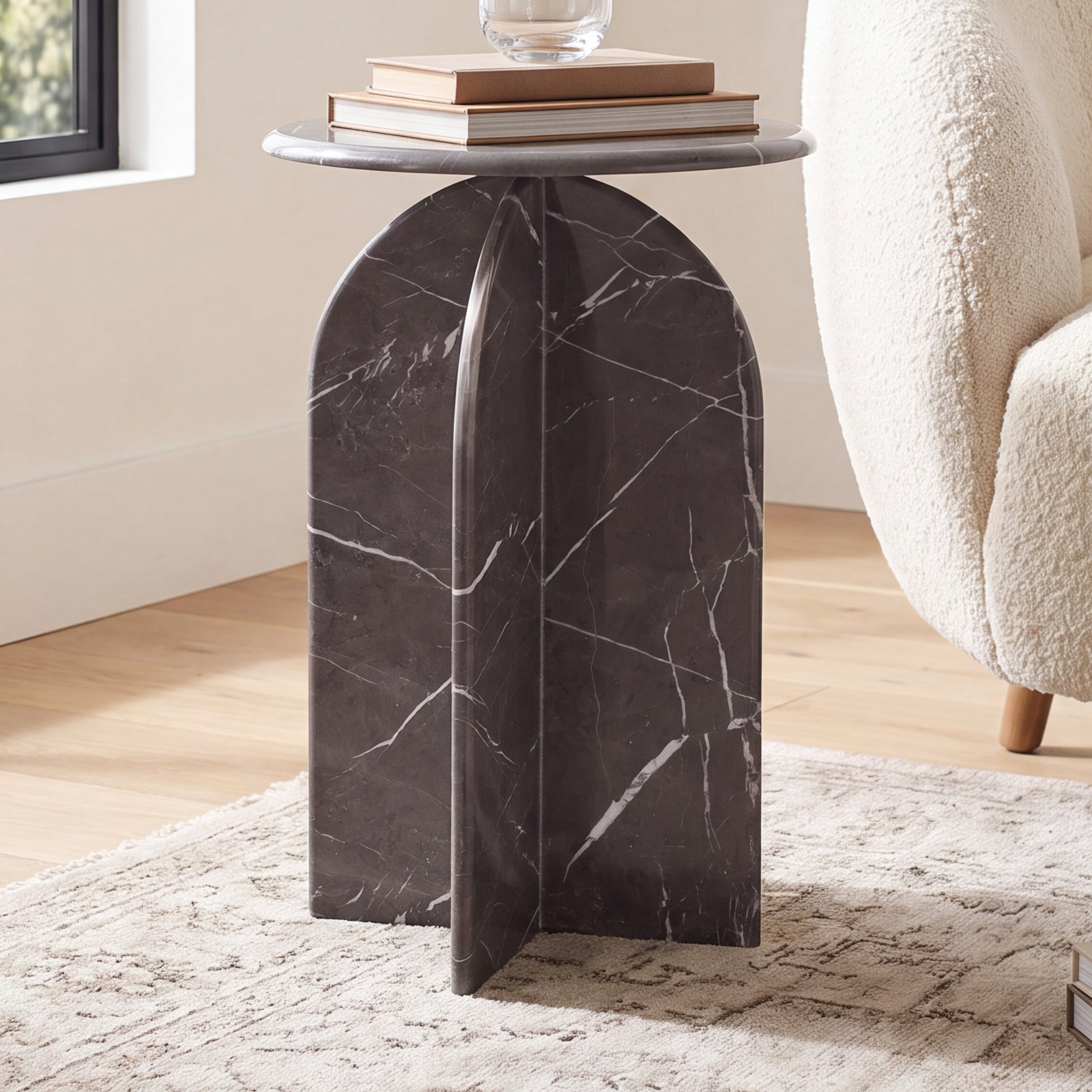 Aquitaine 16" Genuine Marble End Table, Gray