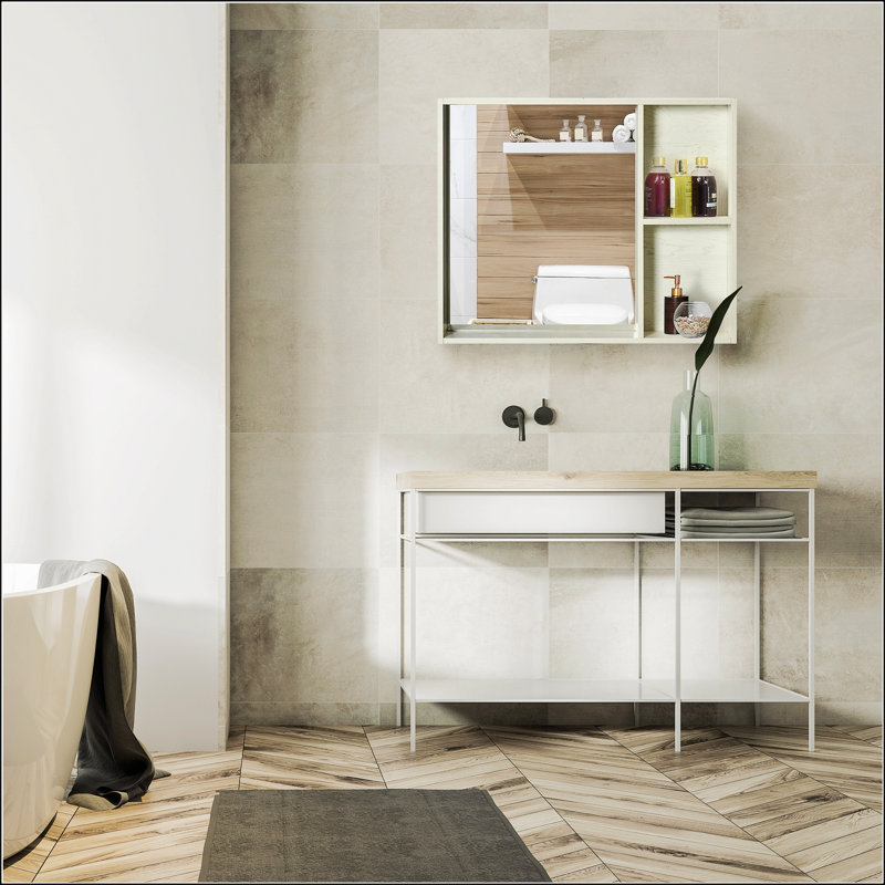 Armoire à pharmacie de salle de bain avec miroir, H 25,5 po x l 31,5 po x P 6 po