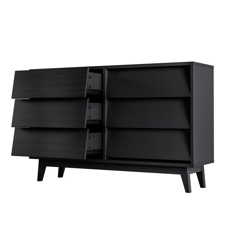 Commode double 6 tiroirs de style rétro avec design biseauté et grand rangement