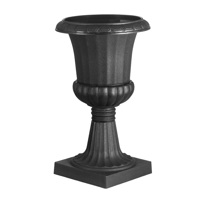 Ensemble de 2 pots de fleurs classiques en plastique noir en forme d'urne - 67 cm de hauteur, avec drainage, pour l'intérieur et l'extérieur, parfaits pour décorer une terrasse, un jardin ou un porche.
