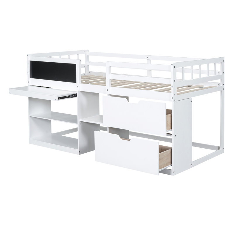 Lit mezzanine polyvalent avec plusieurs composants fonctionnels pour optimiser l'espace, Blanc