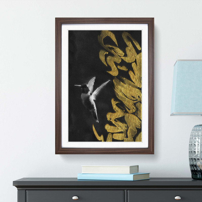 Hummingbird in the Dark in Abstract - Picture Frame Graphic Art Print, Walnut, 76cm H x 50cm W x 2cm D