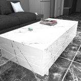 Khiry Sled Marble Rectangle High Gloss Coffee Table Elegant Center Table Side Table