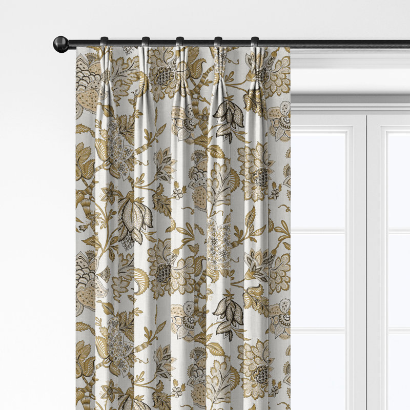 Bronte Gold Cotton Pinch Pleat Drapery Panel Set of 2, 40" W  x 108" L