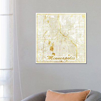 Minneapolis Gold Leaf Urban Blueprint Map 1 Piece Wrapped Canvas Wall Art
