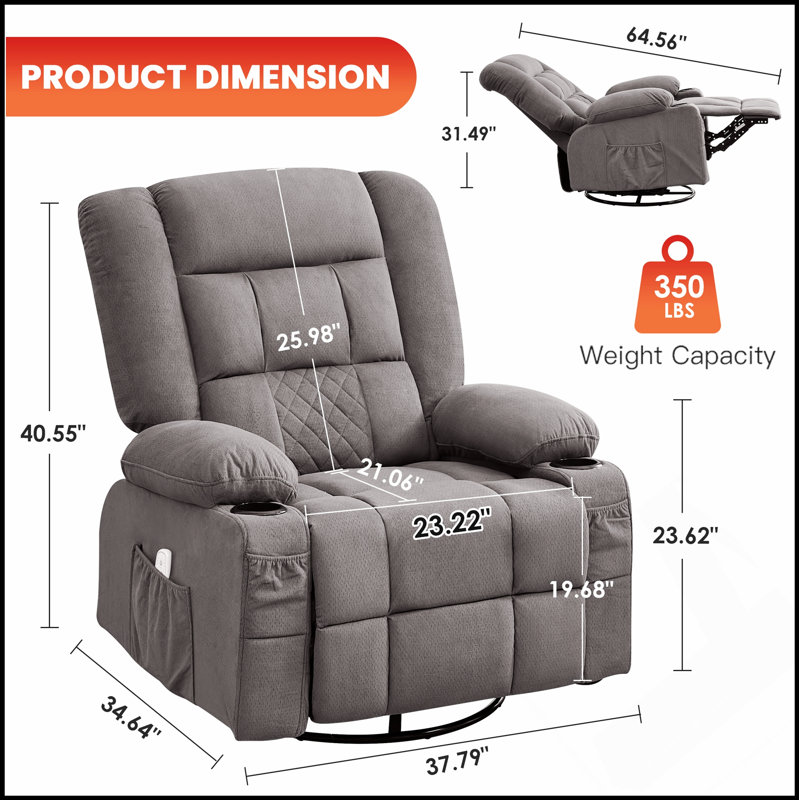 Kneading Massage Rocker Recliner Chair With 4-Point 3D Kneading, Heat, And Rocking Function For Ultimate Comfort, Gray