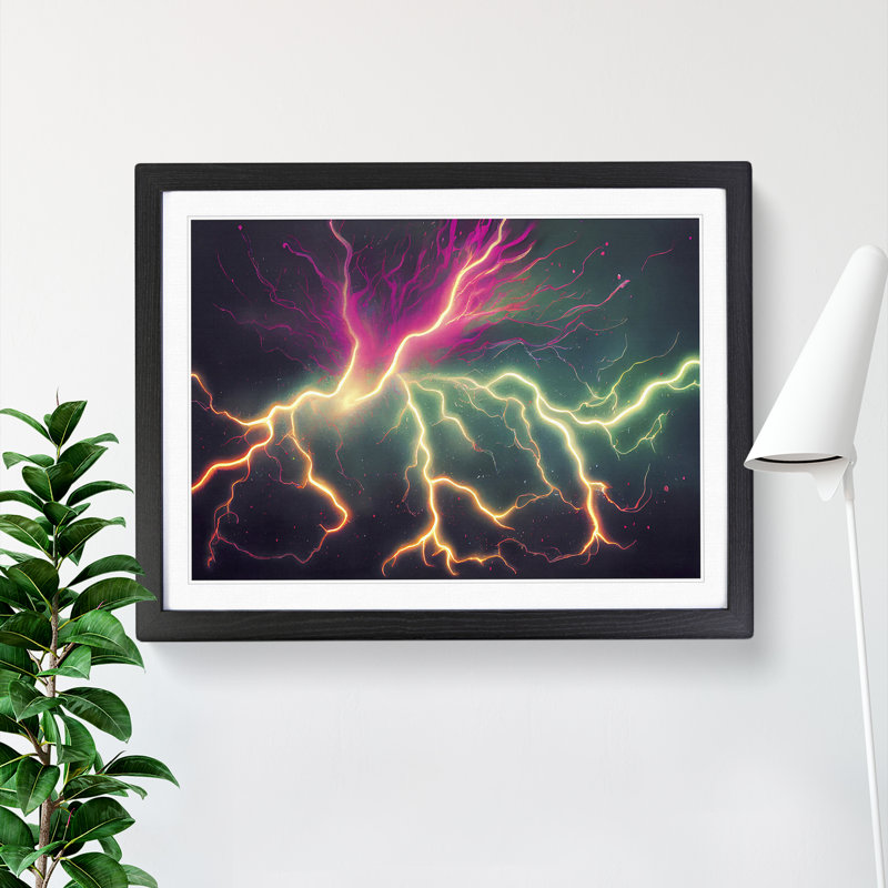 Striking Lightning Vol.2 - Single Picture Frame Painting, Black, 46cm H x 64cm W x 2cm D