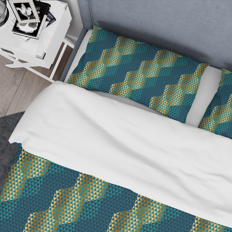 Ensemble de housse de couette rétro hexagonal vii de style mid-century, Housse de couette simple et 2 taies décoratives