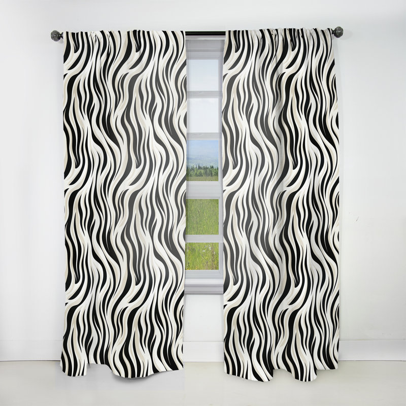 Papier peint imprimé zèbre noir - Rideau rayé - Velours obscurcissant - 1 panneau, L 52 po x L 120 po
