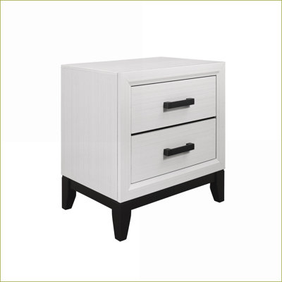 Table de chevet blanche à 2 tiroirs avec glissière centrale Kennin - Rangement moderne pour chambre à coucher