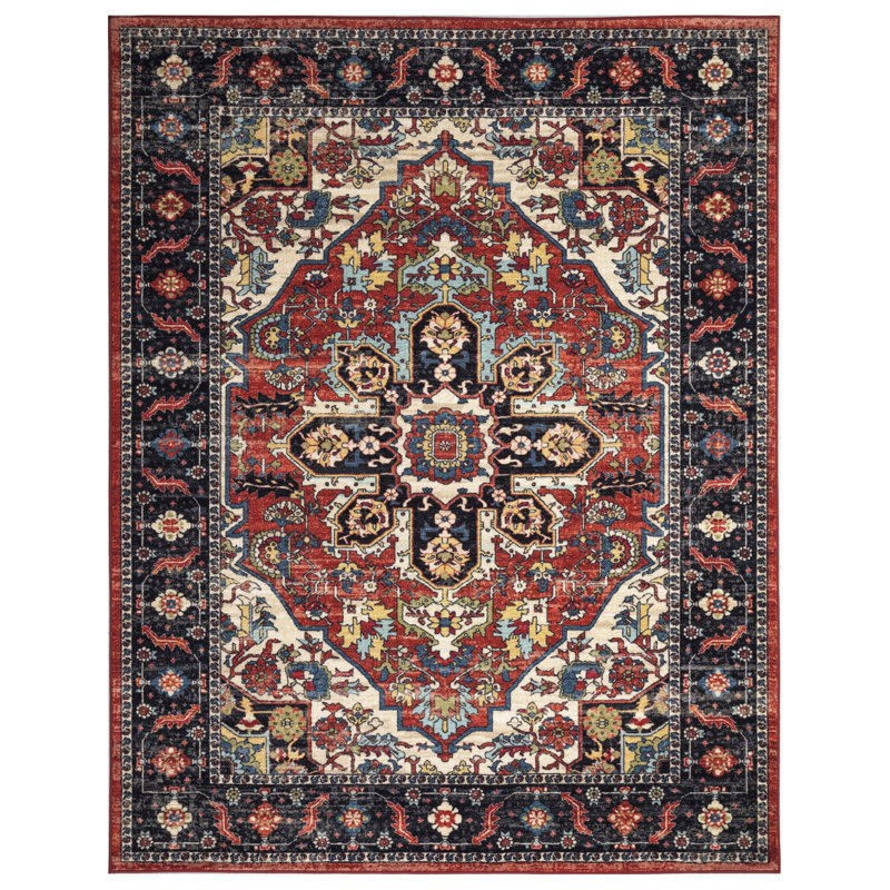 Lyanne Washable Non-Slip Medallion Rust Area Rug, Rectangle 7'10" x 10'