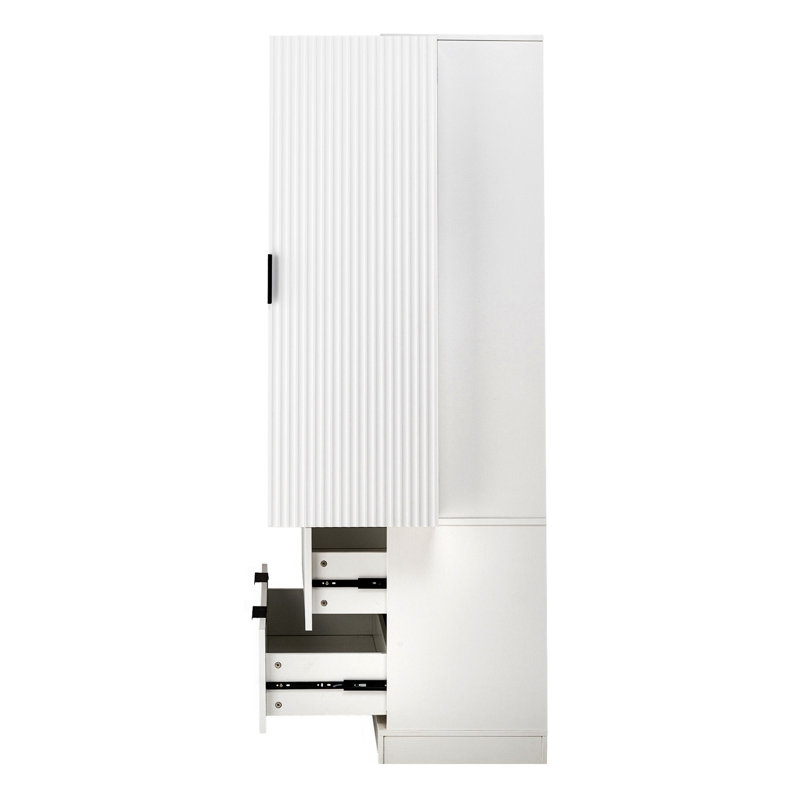 Armoire de cuisine 72 po avec 2 grands tiroirs et un support à épices à 8 portes, organisateur de rangement autoportant pour salle de bain, salle à manger, bureau, entrée, blanc
