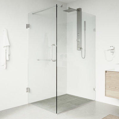 Cabine de douche à charnière sans cadre avec verre transparent 3/8 l 34 po x P 46 po x H 73 po Pacifica