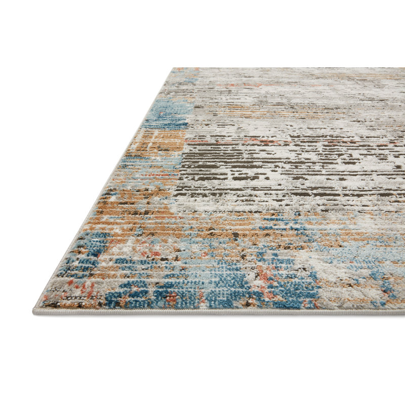 Mcglothin Polypropylene Gray/Blue Area Rug, Rectangle 11'6" x 15'