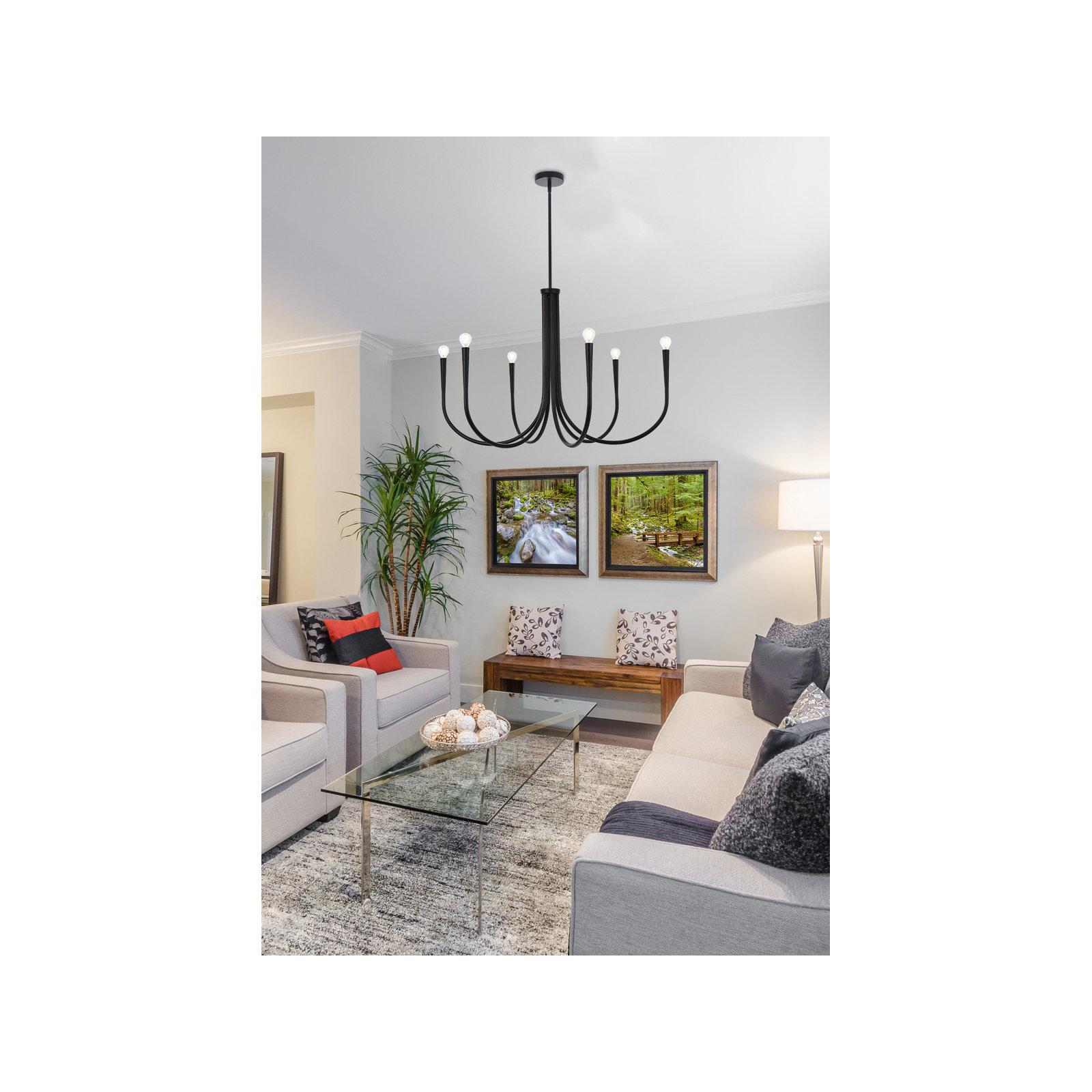 Catalena 6 - Light Dimmable Classic/Traditional Chandelier, Black, 24.5" H x 36" W x 36" D